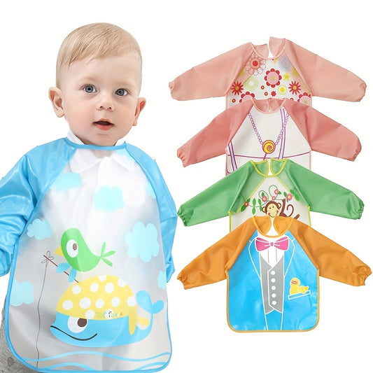 Waterproof and dirt-resistant bib made of EVA for babies aged 6-72 months. No washing required. Protects clothes.