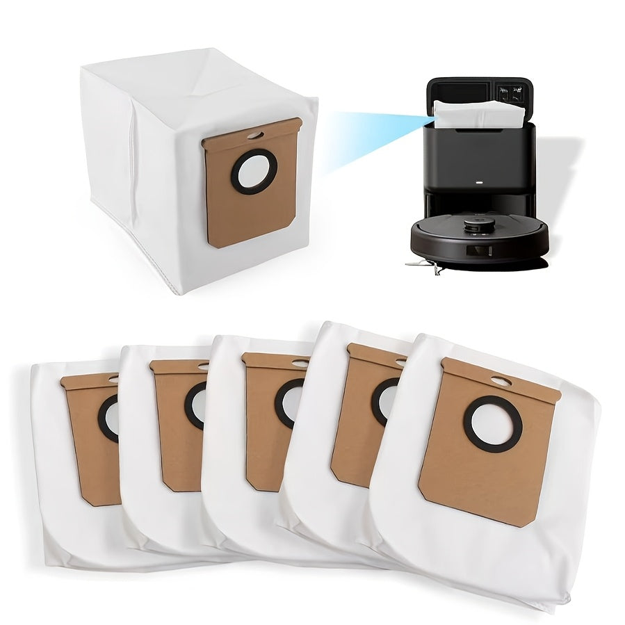 6 pieces of high-quality vacuum dust bags that work perfectly with Eufy L50 SES, L60 SES, Conga Home 1000, 9090 A, 8090 Ultra, Haier H9 +. These bags have a large 2.5L capacity and are easy to install with a brown base and white top. No power is needed