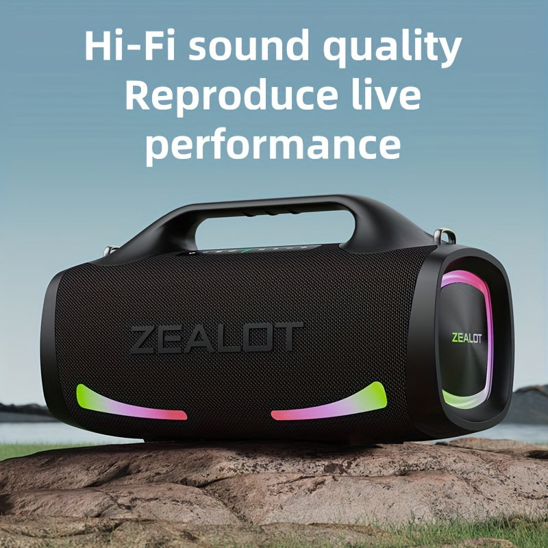 ZEALOT S79 100W Wireless Portable Speaker with 4 Speakers, supports TF Card/USB/AUX/TWS, connects with mobile devices and TVs, ideal for outdoor parties and home theaters.