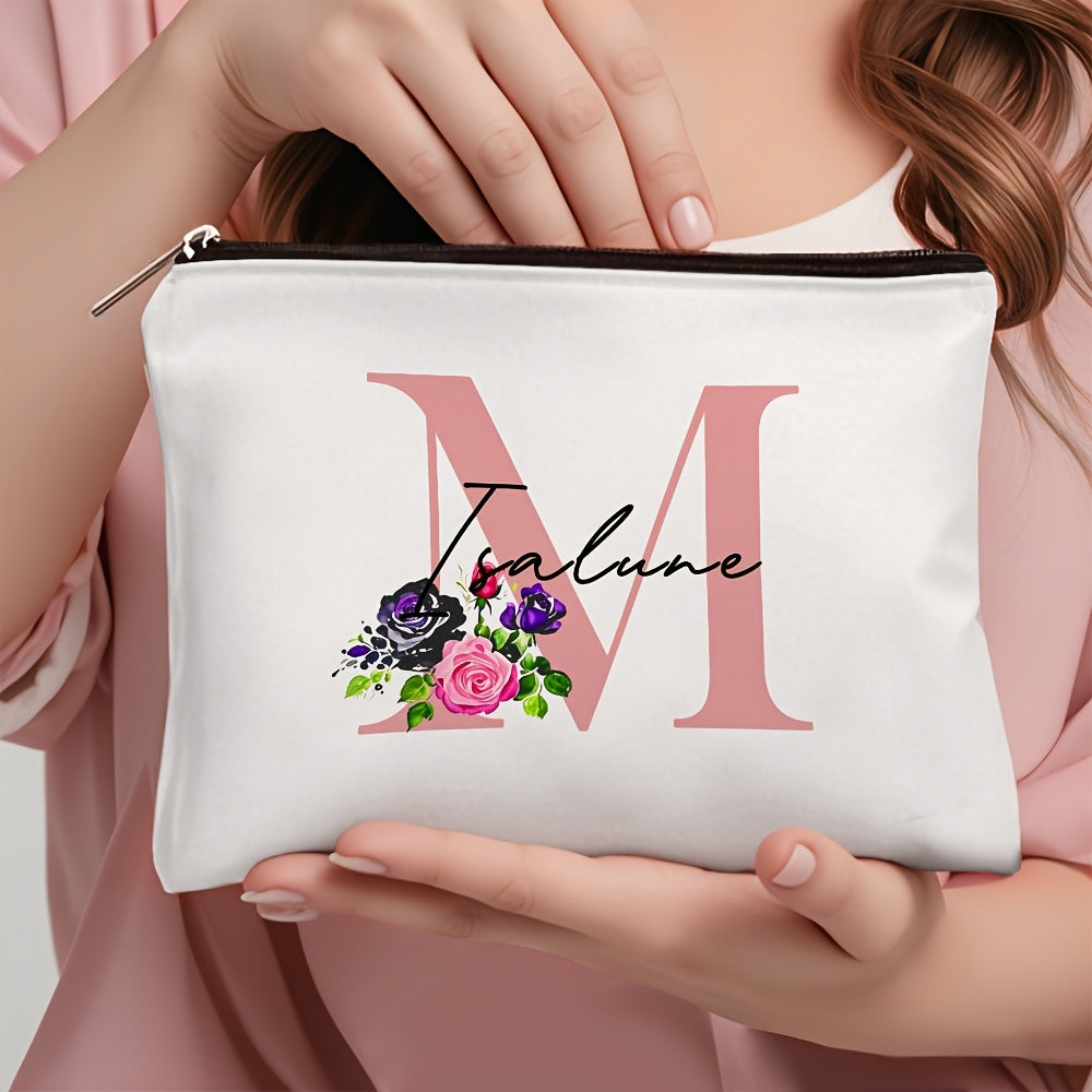 1 personalized cosmetic bag with custom name, versatile for toiletries, makeup, travel essentials, school supplies, and teacher or bachelor party gifts.