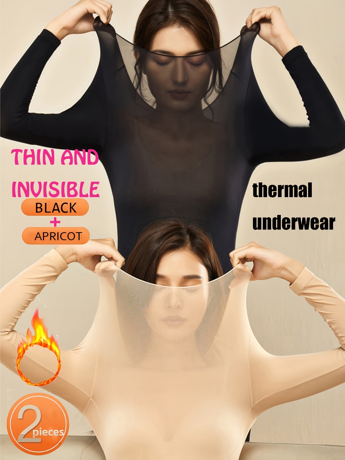 2pcs Seamless Ultra-thin Thermal Underwear Set for Women, Soft & Comfy Long Sleeve Top.