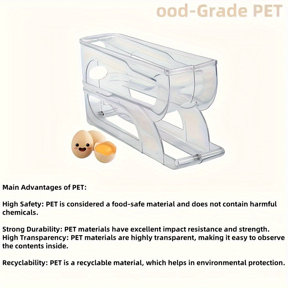 3/4-layer Refrigerator Egg Storage Rack with Sliding Roller Distributor - Keeps eggs fresh and safe with non-contact food safety material. Ideal for kitchen countertops.