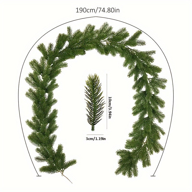 Art Deco style artificial pine branch garland for DIY holiday decor, flexible and unlit, suitable for various occasions. No feathers.