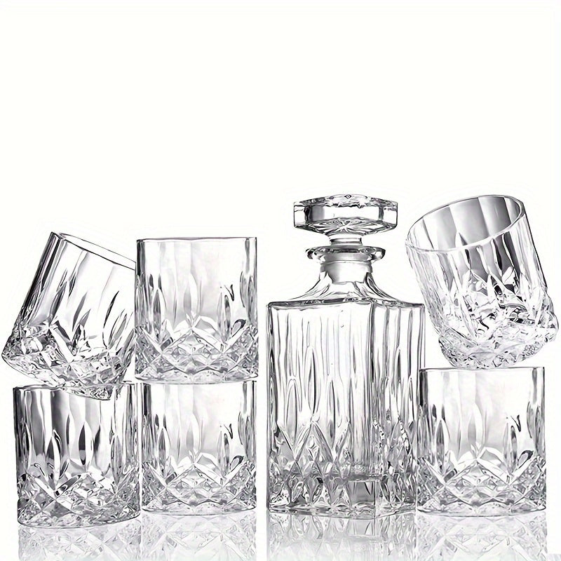 7-piece Glass Whiskey Decanter Set with 6 Shot Glasses - Perfect for Bar or Home, Ideal Gift for Men, Women, Dad, Husband