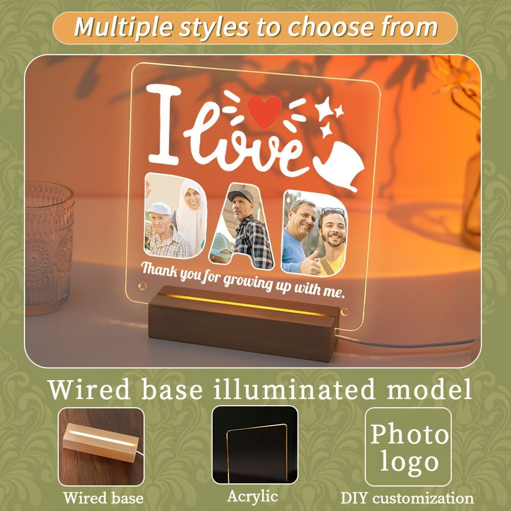 Single Picture Display Stand - Personalized Acrylic Photo Frame featuring LED Light and Customizable Transparent Love Heart Design; Perfect for Christmas, Valentine's Day, Mother's Day, Father's Day, and Pet Memorials