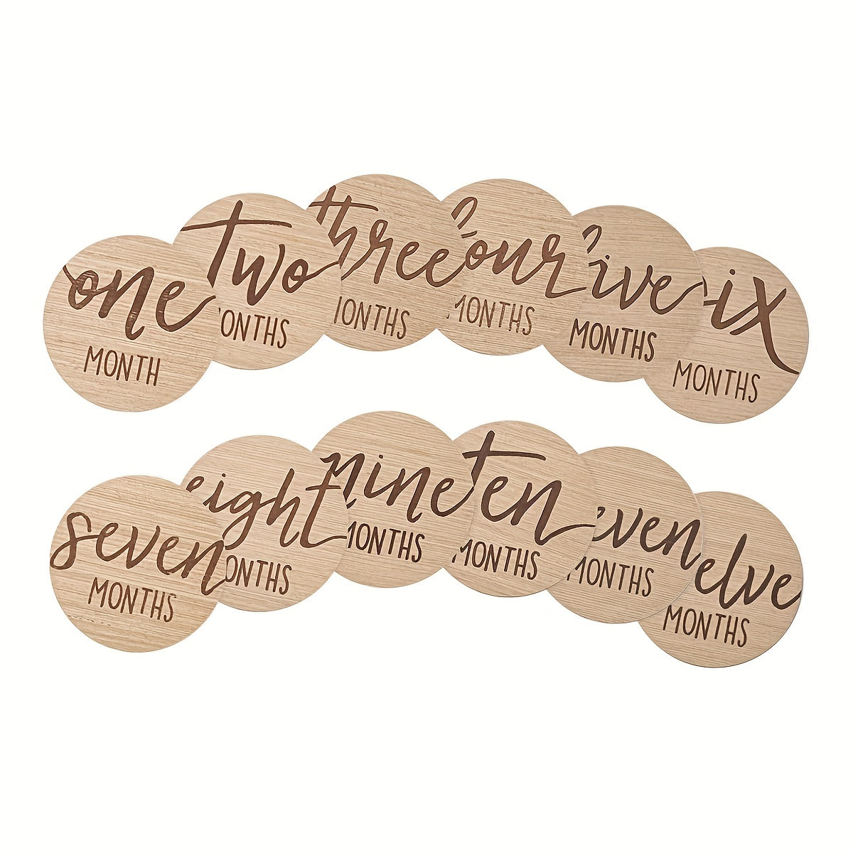 Set of 6 Milestone Wooden Signs - Engraved Dual-Sided Monthly Growth Markers for Baby's First Year, Ideal for Photoshoots and Memories