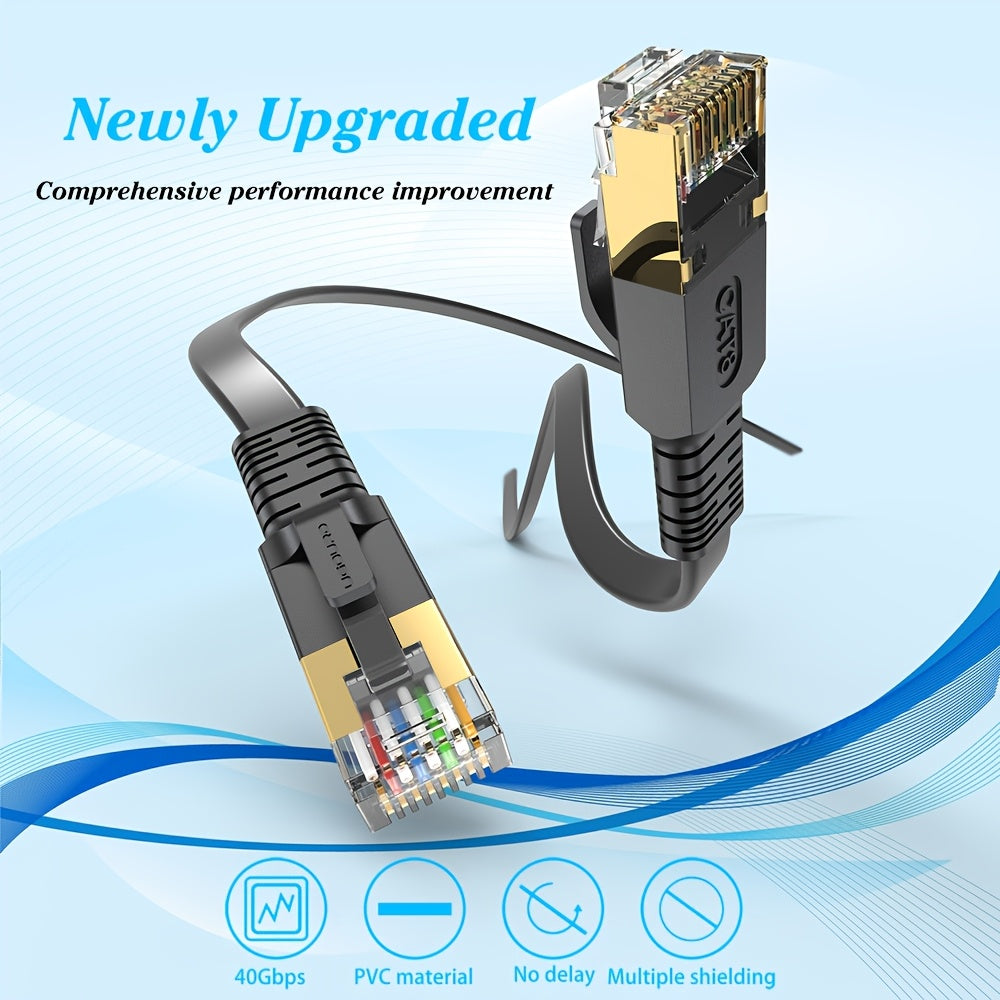 RJ45 flat Cat8 Ethernet cable with 2000MHz and 40Gbps max speed for PS5, laptops, and MacBook Pro Air.