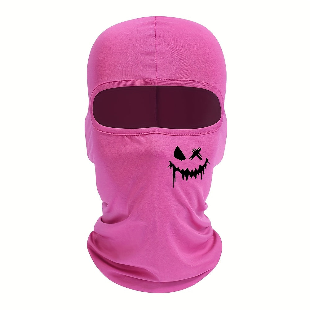 Ski mask balaclava with smiling face print, UV protection and windproof features for men and women