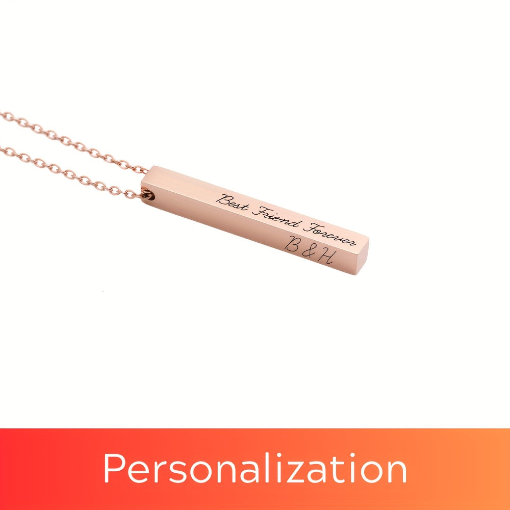 Elegant Custom Engraved Vertical Bar Necklace for Women - Personalized with Name and Date - Available in Gold, Silver, and Rose Gold - Stylish Alloy Jewelry for Everyday Wear or Gifting - 3D Design with Coordinates