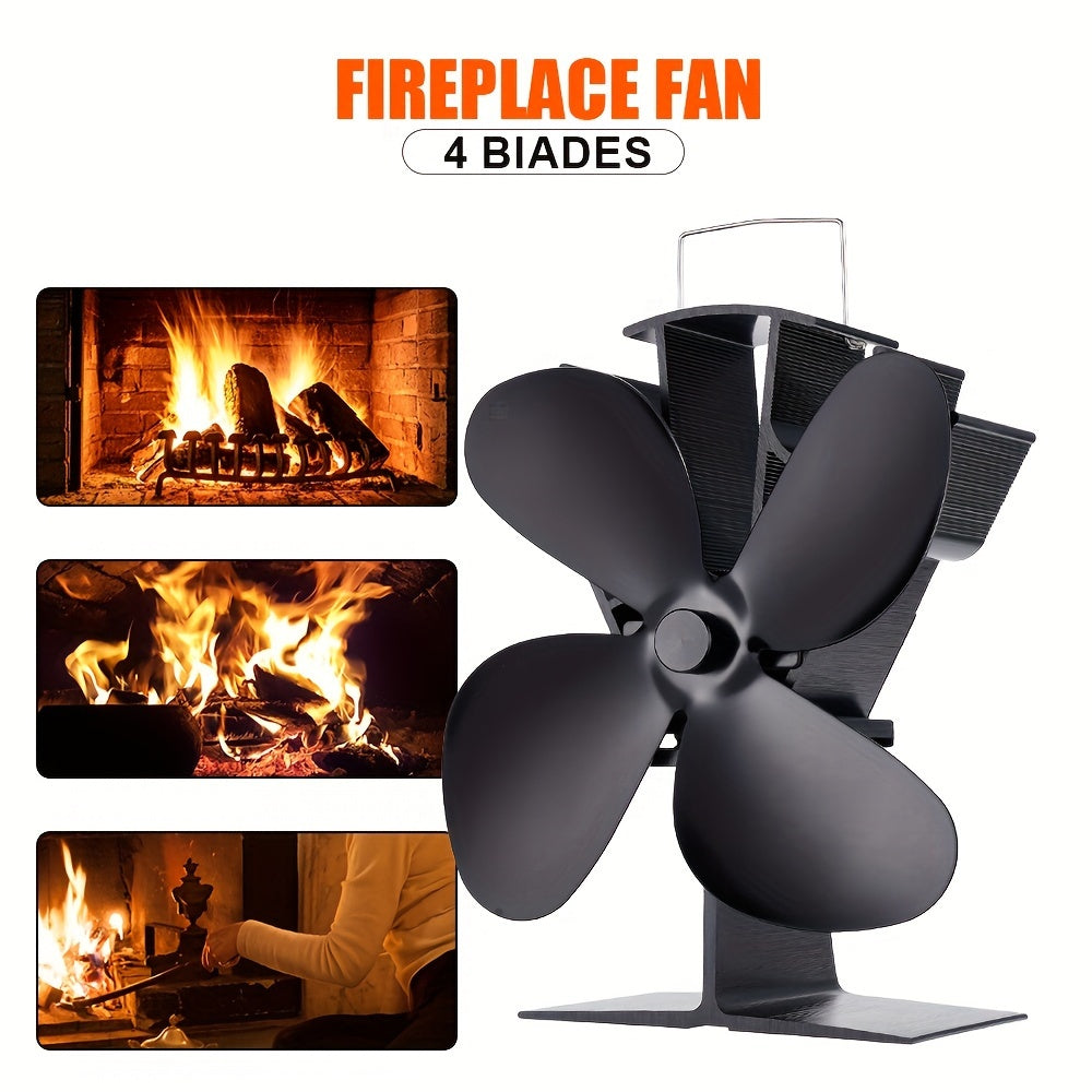 Heat powered stove fan for optimal energy efficiency and increased home comfort. This 4-blade fireplace fan promotes energy savings.