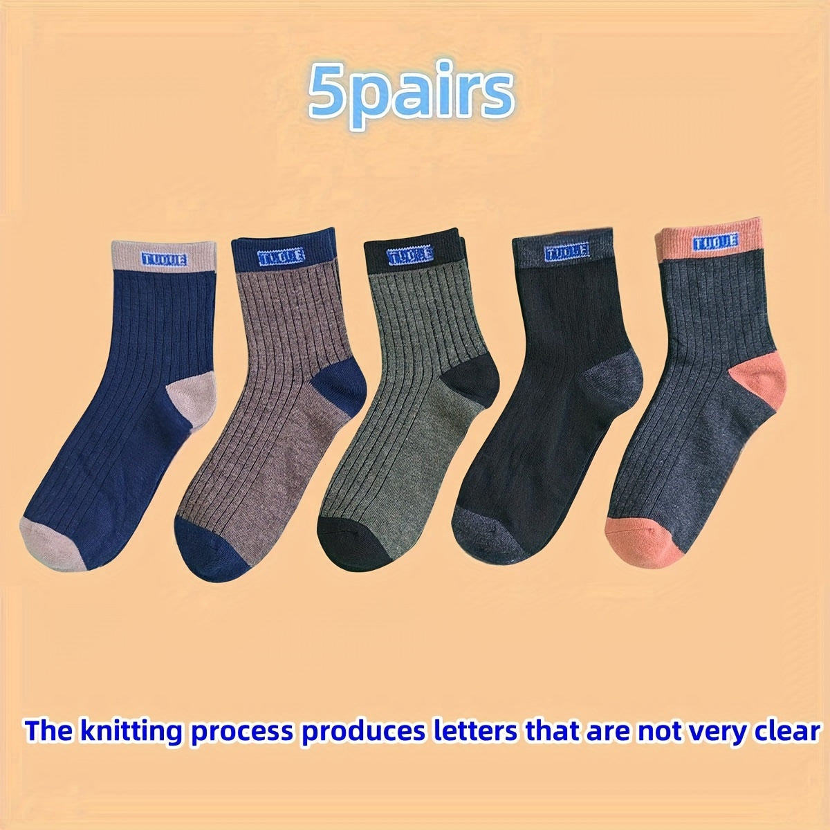 5 Pairs Men's Thick Mid-Calf Socks for Fall/Winter with Anti-Odor and Moisture-Wicking Properties