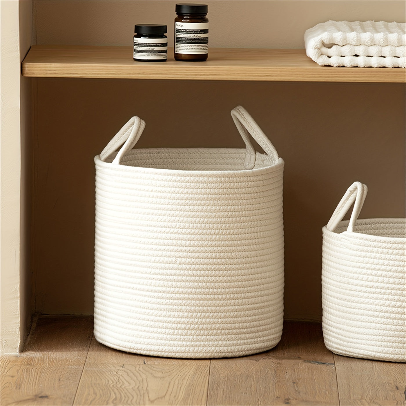 Round Fabric Storage Bin with Handles - Multipurpose Woven Laundry Basket for Clothing, Toys & Household Items - Ideal for Organizing Bedroom, Bathroom, Office & Dorm Rooms