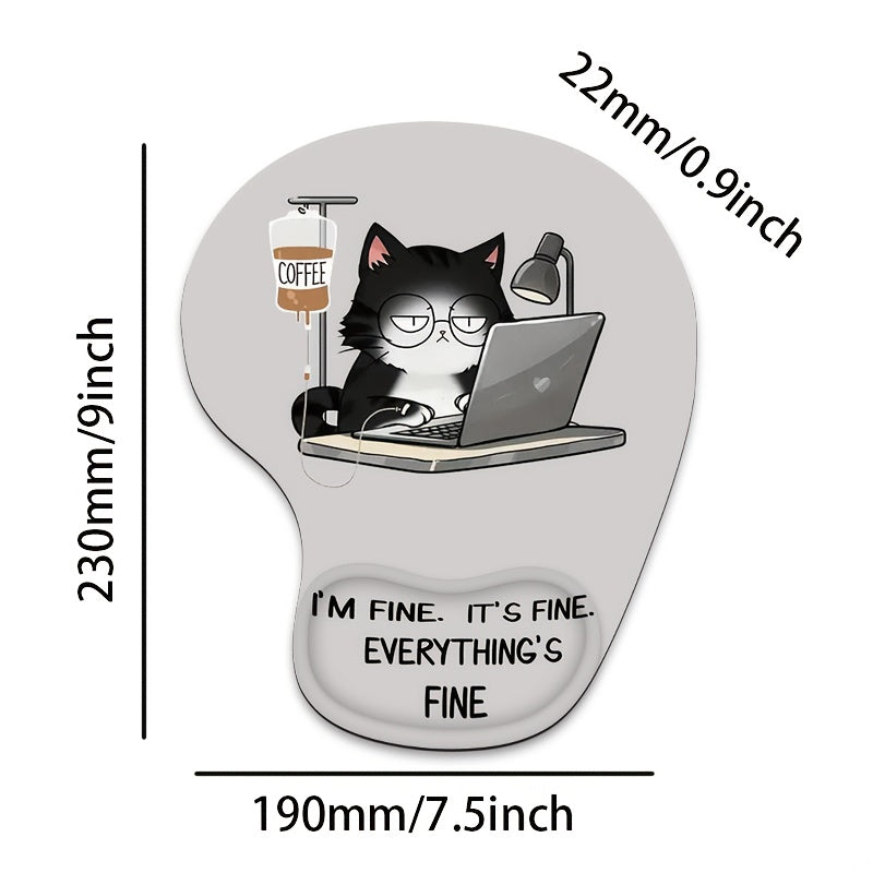 1pc WhimsyCat Ergonomic Silicone Wrist Rest Pad with Hand-Drawn Hardworking Cat Design for Home & Office Use