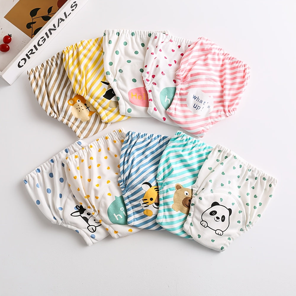 Ocean Green Striped Baby Diaper Cover with Bear Print, Korean Style, Waterproof Cloth Nappy Wrap, Washable & Reusable, Soft Breathable Knit Fabric Training Pants for Babies