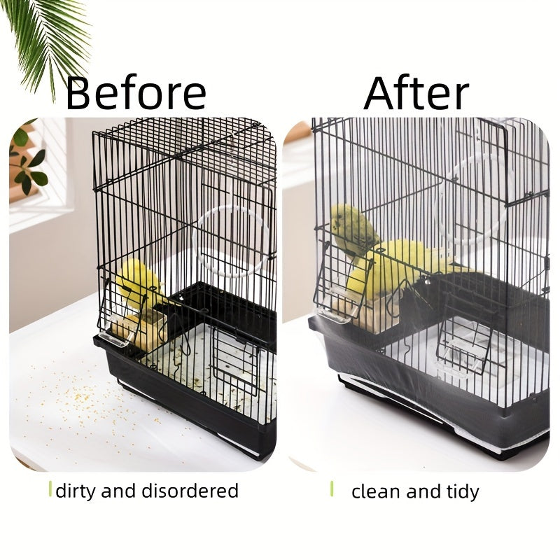 Mesh bird cage cover with seed collector keeps parrot cages clean and tidy.