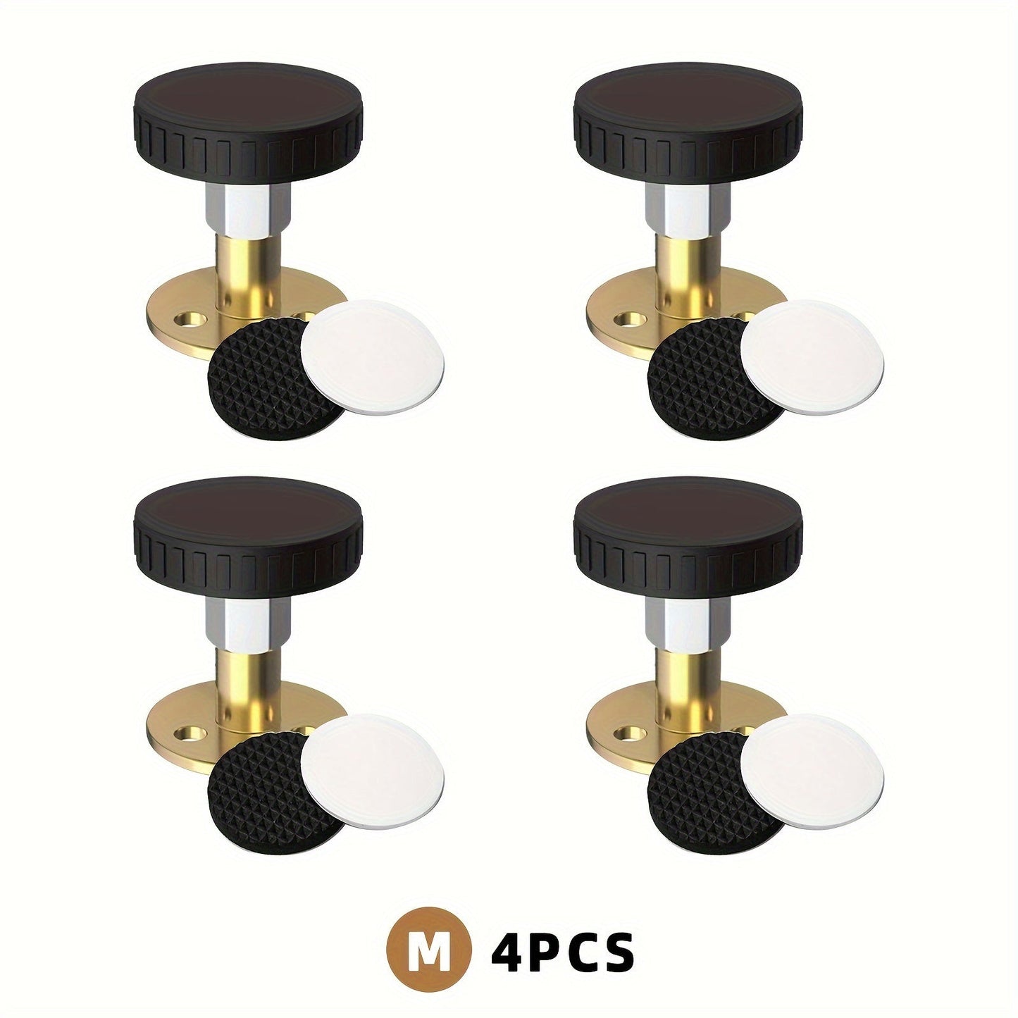 Set of four adjustable tools to prevent shaking in bed frames - includes headboard stoppers and fixers for beds, cabinets, and sofas. Made with durable plastic and metal construction.