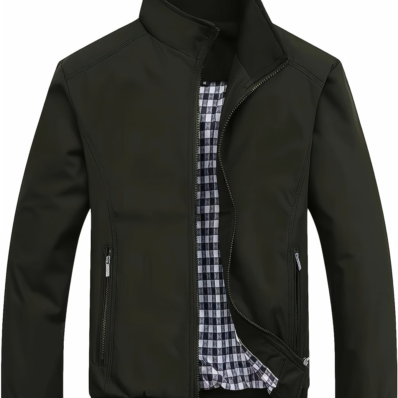 Men's casual zip-up jacket with zipper pockets for spring and fall.