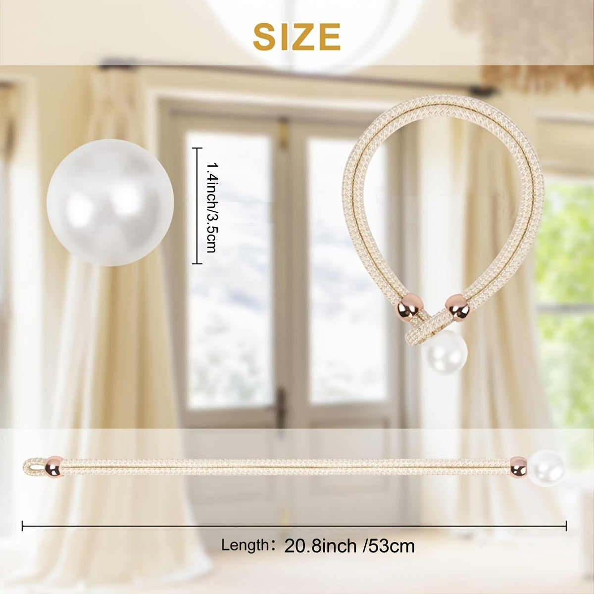 1 set of 2 pieces of pearl decorative curtain buckles, representing high-end luxury and adjustable style for your curtains. These elegant pearl curtain straps are perfect for enhancing the decoration of your curtains in any room, whether it be a bedroom