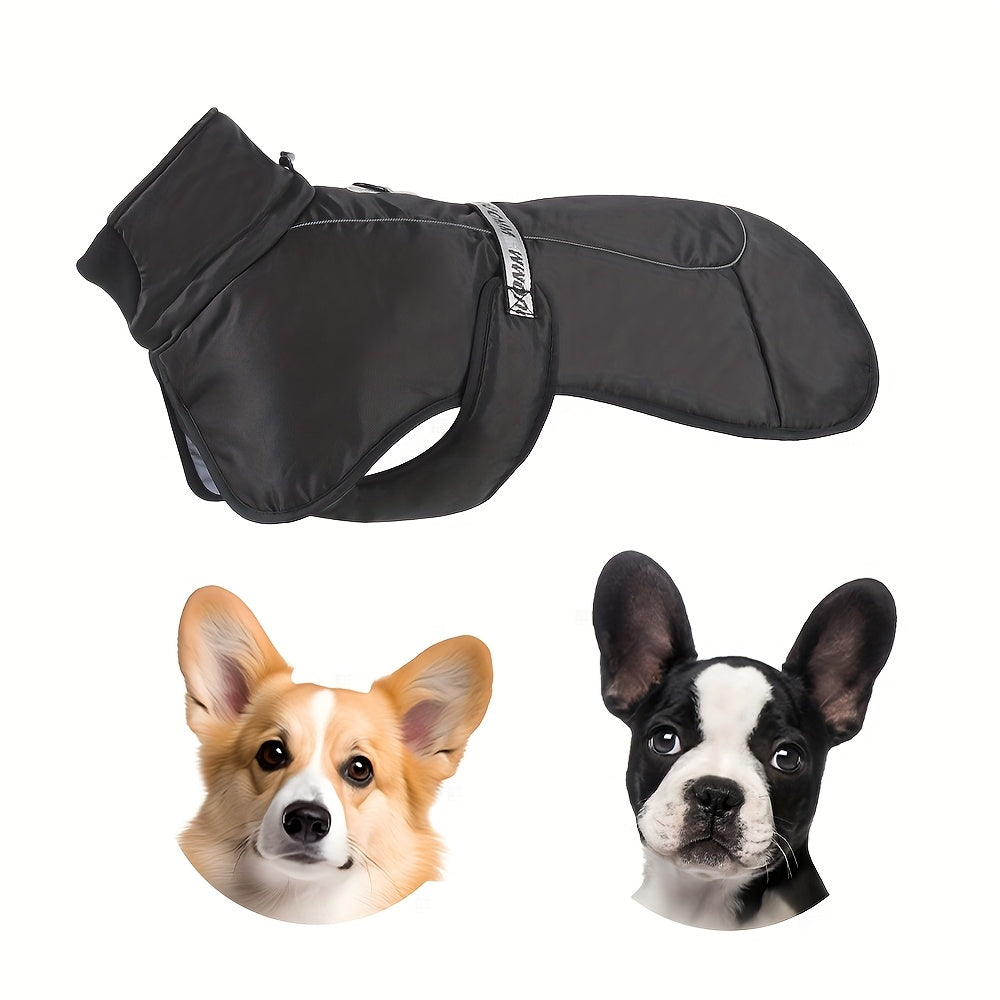 Waterproof and windproof jacket with cozy fleece lining for dogs of all sizes.