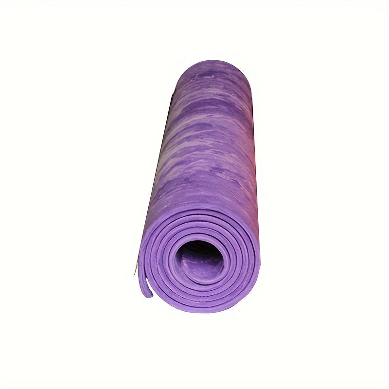 Premium EVA Camo Yoga Mat: Non-slip, sweat absorbent, shock-resistant for home fitness. Lightweight, portable with purple/blue stripe design.