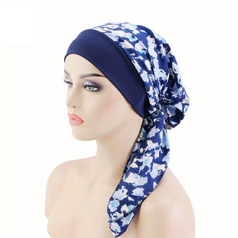 Paisley Print Turban Cap with Lace-Up Detail for Chemo Patients