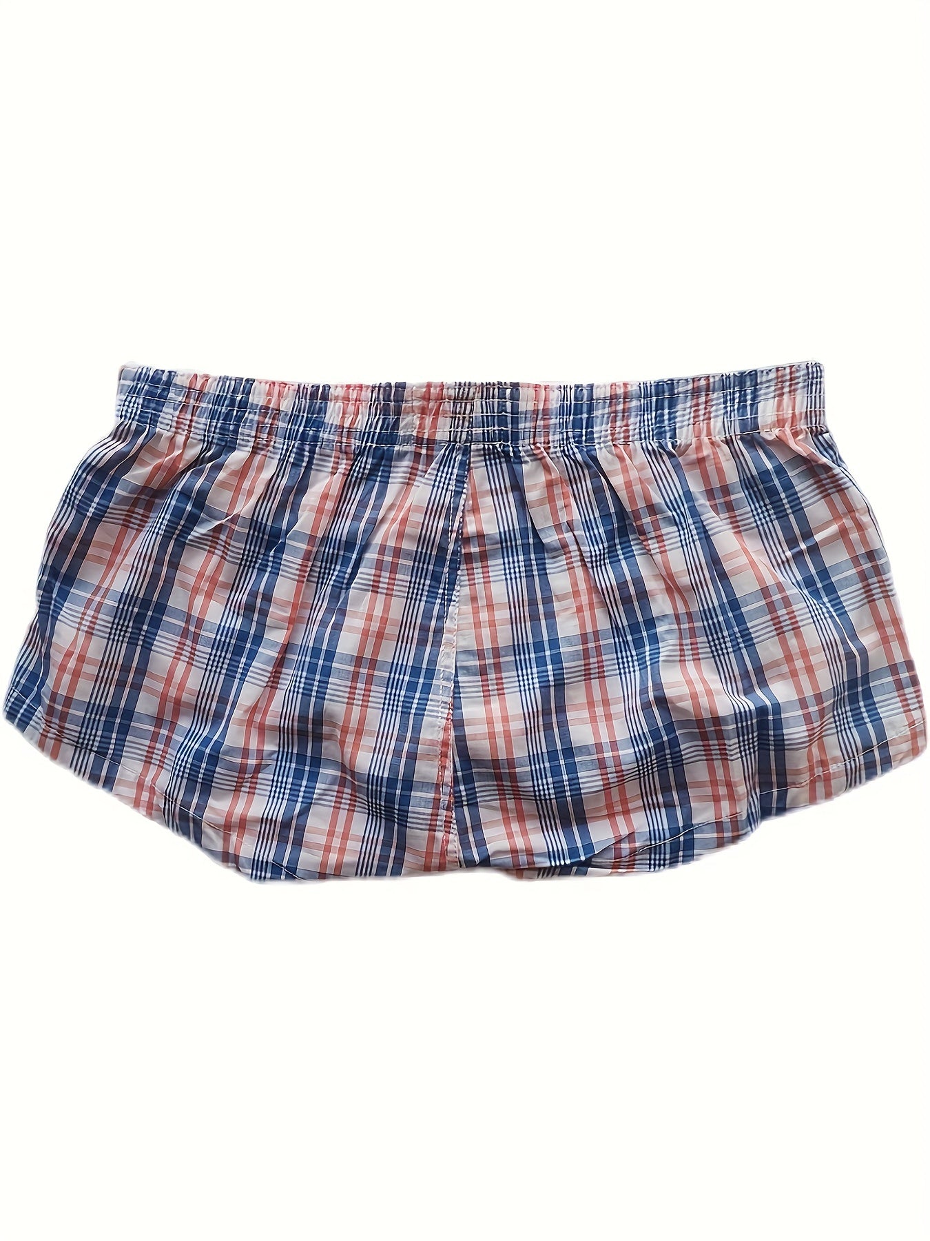 Men's flat corner underpants with front button opening, made of thin pure cotton, low waist sexy plaid shorts.