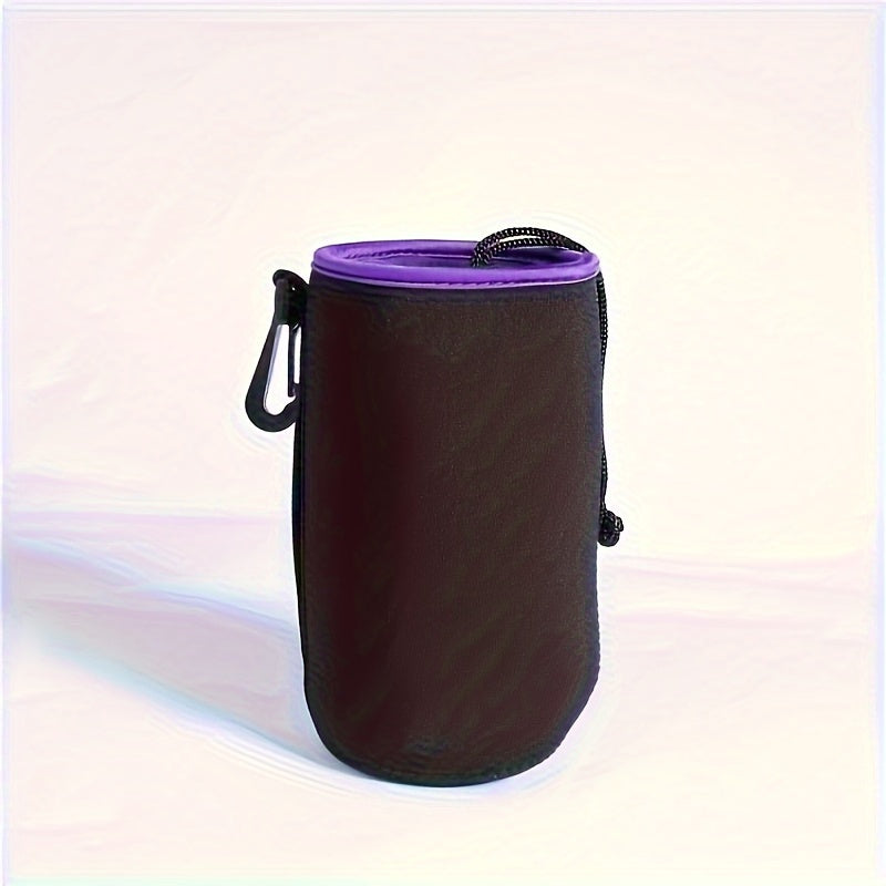 Set of waterproof camera lens bags, including a large SLR lens tube with a suede storage pocket. Made with durable synthetic fabric, this portable lens case comes with a carrying strap for easy transportation of photography accessories.