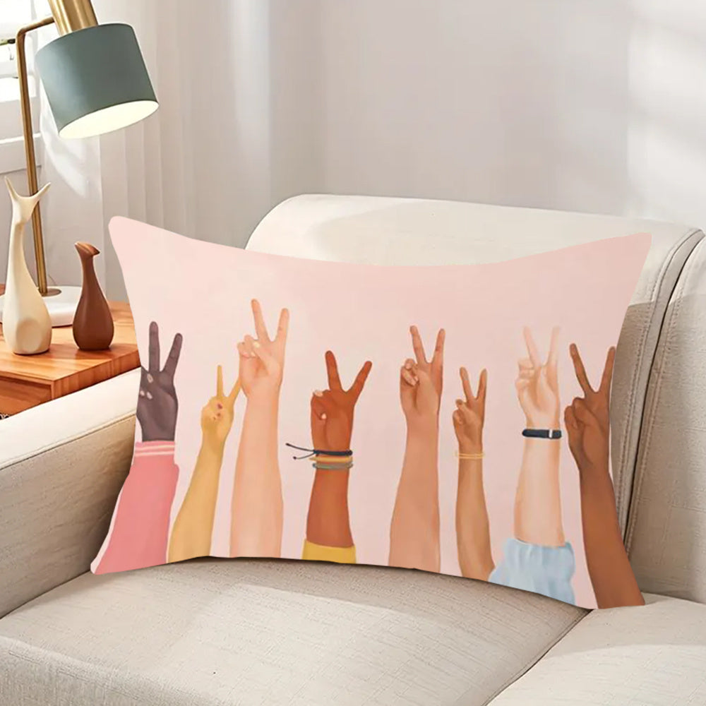 Single Peace Sign Hand Gesture Cushion Cover - Polyester Blend, 30.48x50.8 cm, Short Plush, Single-Sided Print, Perfect for Sofa and Home Decor - 1 Piece