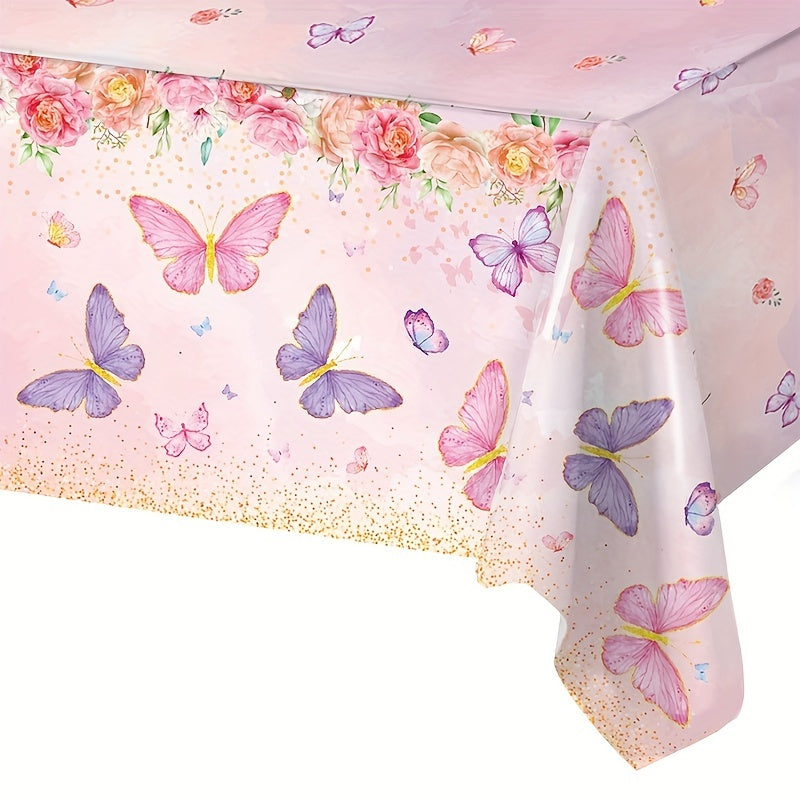 Lovely Pink Butterfly Disposable Tablecloth - Ideal for Weddings, Baby Showers, Gender Reveals & Birthday Parties