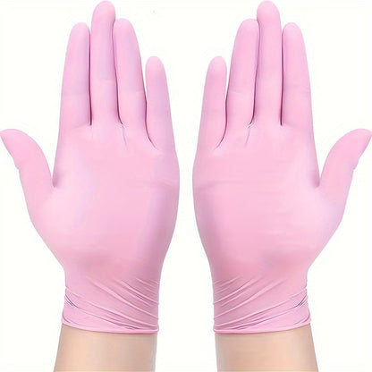 Disposable nitrile gloves available in packs of 50 or 100. These durable gloves are perfect for household cleaning tasks. Waterproof and suitable for use in kitchens, tattooing, hair dyeing, pet care, beauty salons, and other cleaning needs. A must-have