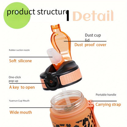 32oz Leopard Print Sports Water Bottle with Straw is PVC-Free and perfect for Running, Cycling, and Fitness. Great for Halloween, Christmas, and Easter gifts.