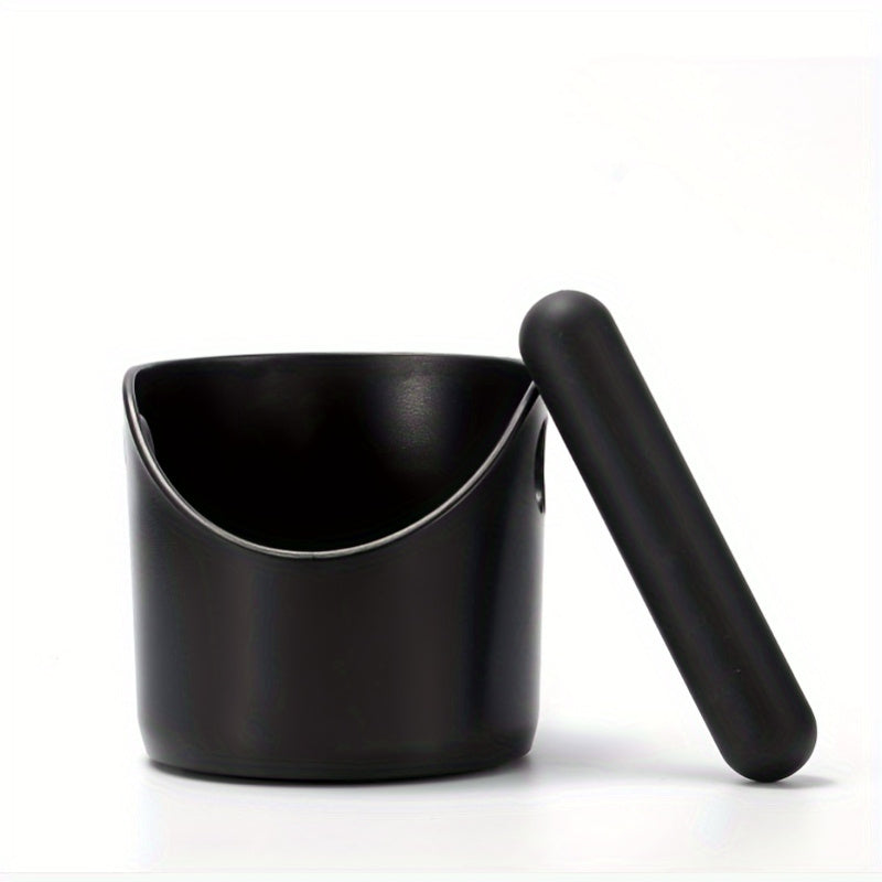 Black Non-Slip Coffee Tamping Box with Removable Strike Rod, Grinder Dust Bin, Barista Tool for Cafe.