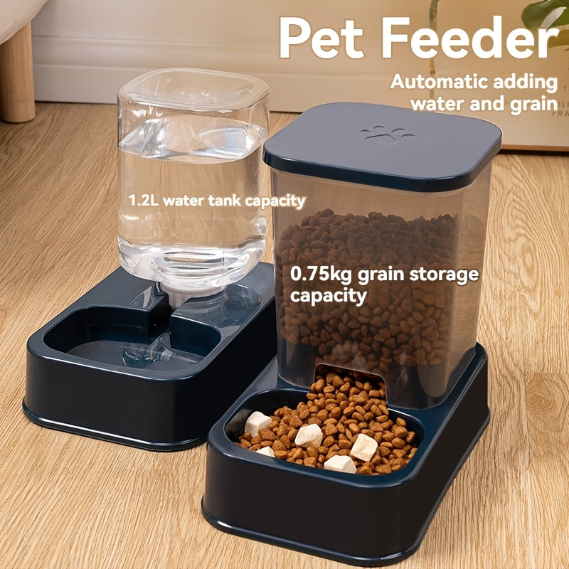 Self-feeder and water dispenser set for cats, made of durable plastic.