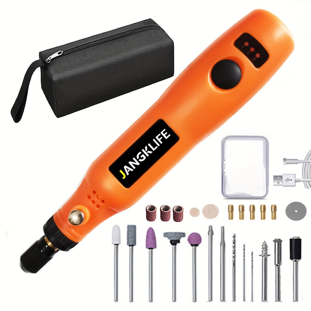 JANGKLIFE 36pcs Rotary Tool Set with 3-Speed Multi-Tool for crafts and DIY projects, USB Charging, ≤36V Operating Voltage, Plastic Body