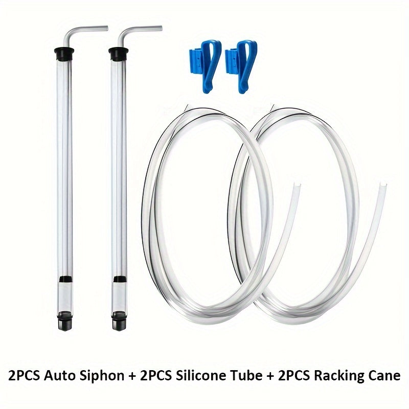 Auto Siphon Set includes 1 or 2 mini siphons with built-in pump, bottling wand, racking cane, stabilizer clip clamp, and 1 meter beer tubing. Ideal for homebrew and kombucha fermentation.