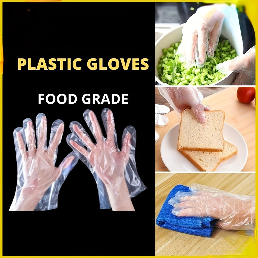 Disposable plastic BBQ gloves in a set of 90-100 pieces, transparent and designed to protect your hands while handling food for healthier cooking.