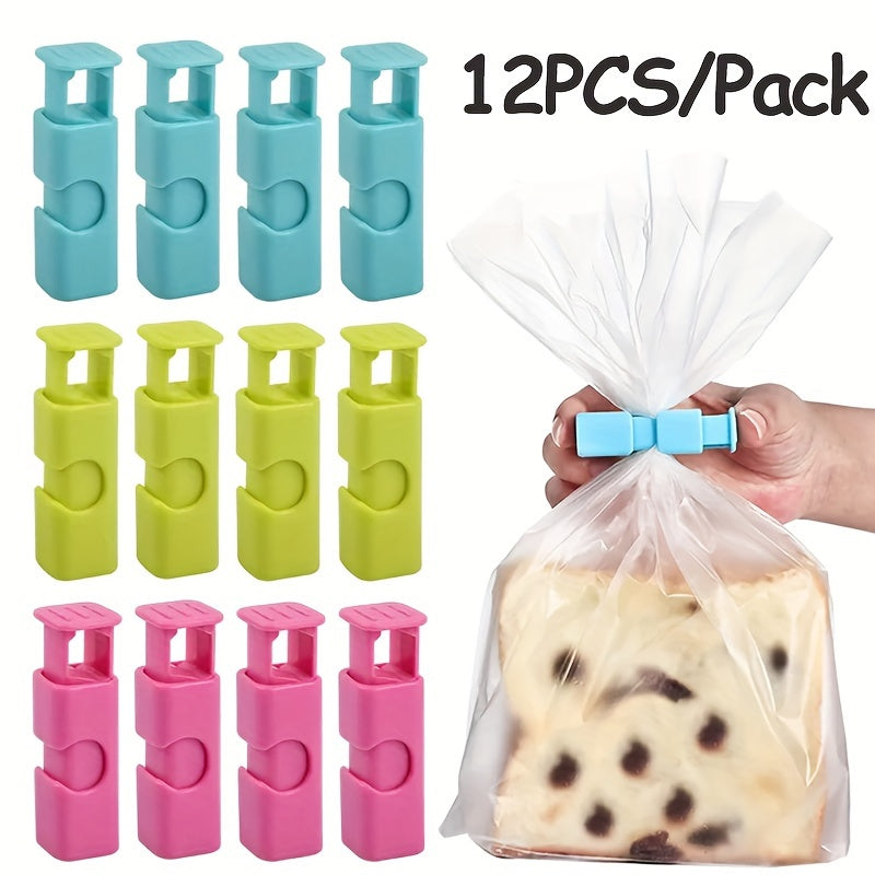 Set of 12 Reusable Clips for Plastic Food Bags - Bread and Snack Bag Sealers for Kitchen Organization and Storage