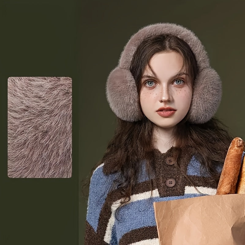 Warm and Adorable Plush Earmuffs for Women - Cozy Winter Ear Covers, Stretchy Fit, Easy to Hand-Wash Polyester Material