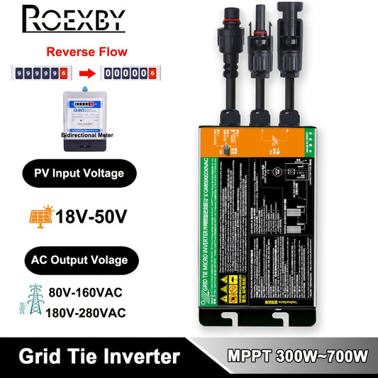 ROEXBY Solar PV Grid Tie Micro Inverter, 300W-700W, DC18V-50V to AC110V-280V, High-Efficiency Power Conversion for Home & Office, Micro Grid Inverter, 350W-600W, Solar Input, AC80V-220V