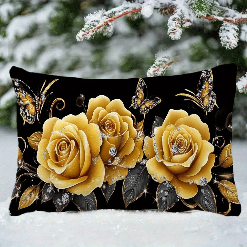 Floral Print Flannel Pillow Cover in Casual Style, Zippered, Machine Washable, Suitable for All Seasons, Ideal for Multi-Position Sleepers. Includes Decorative Cushion Case for Sofa, Bedroom, or Car. Measures 50.8x30.48 cm (Pillow Insert Not Included).