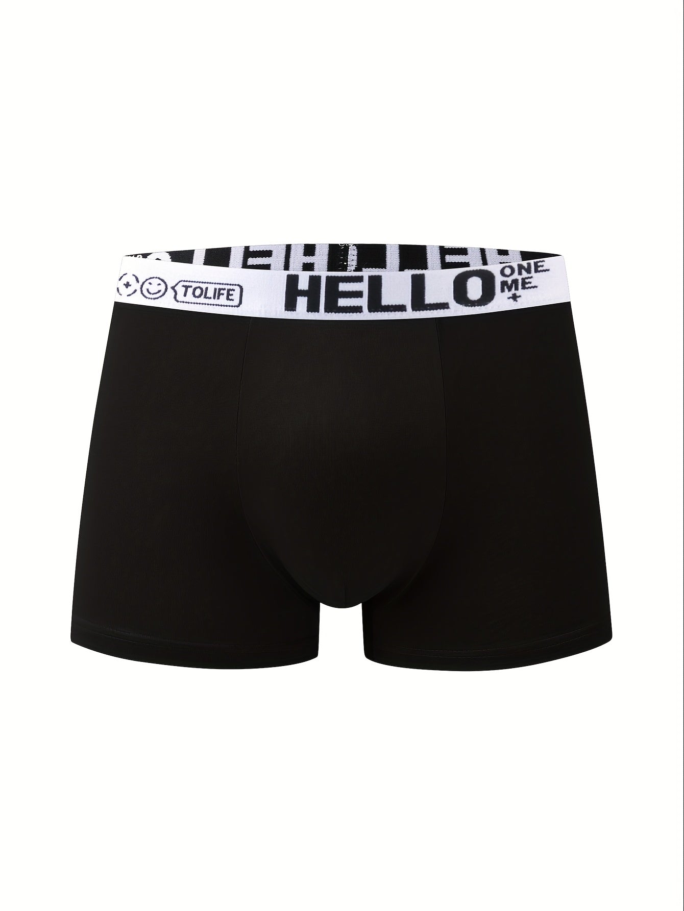 10 men's 'HELLO' boxer briefs - breathable, quick-drying sports trunks made with comfortable polyester-spandex blend in various colors.