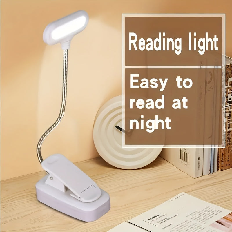 Portable book light with clip, Adjustable arm reading lamp for night reading, desktop or bed reading, night lighting, and camping.