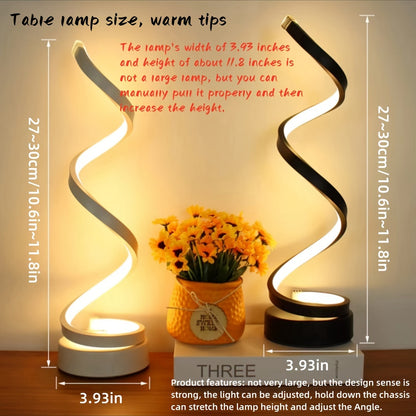 Stylish Spiral LED Desk Lamp - Adjustable brightness, USB-powered, artistic metal design for bedroom, study, or living room - Perfect gift for office or home décor.