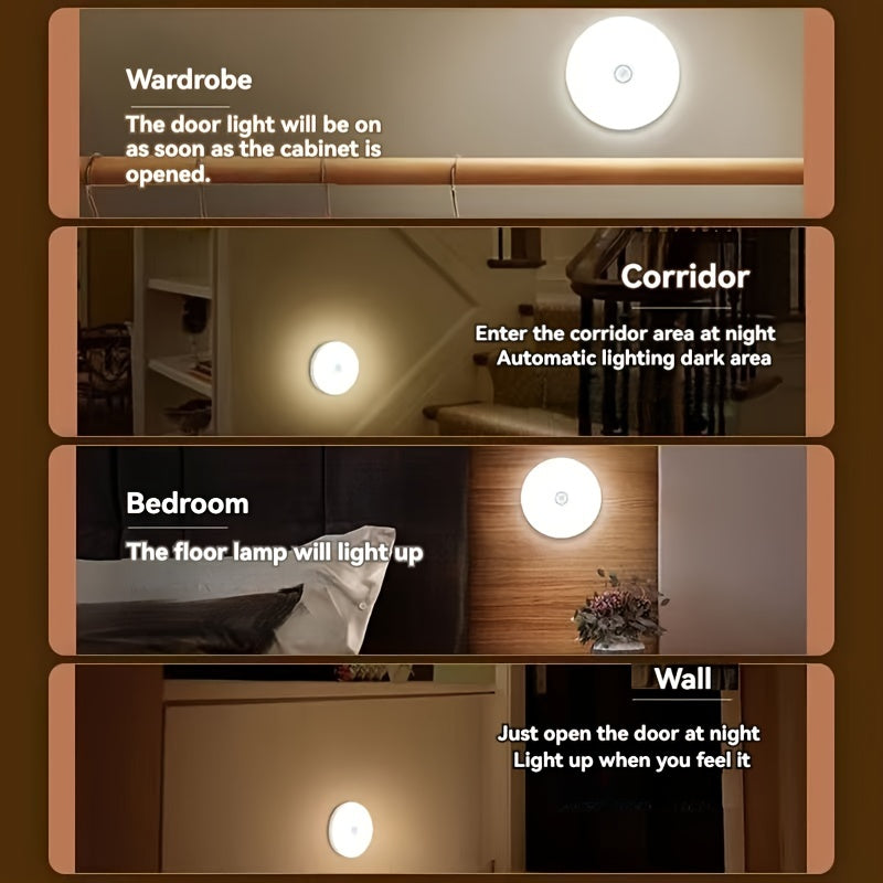 Space-themed LED night light with magnetic induction, adjustable freestanding or wall-mounted design, USB rechargeable, energy-efficient, infrared sensor, and lithium battery for wireless sleep lighting.