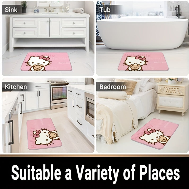 Introducing the adorable Hello Kitty Cartoon Door Mat - This non-slip, machine washable polyester rug is perfect for your living room, bedroom, or bathroom. It also makes a great party decor and gift!