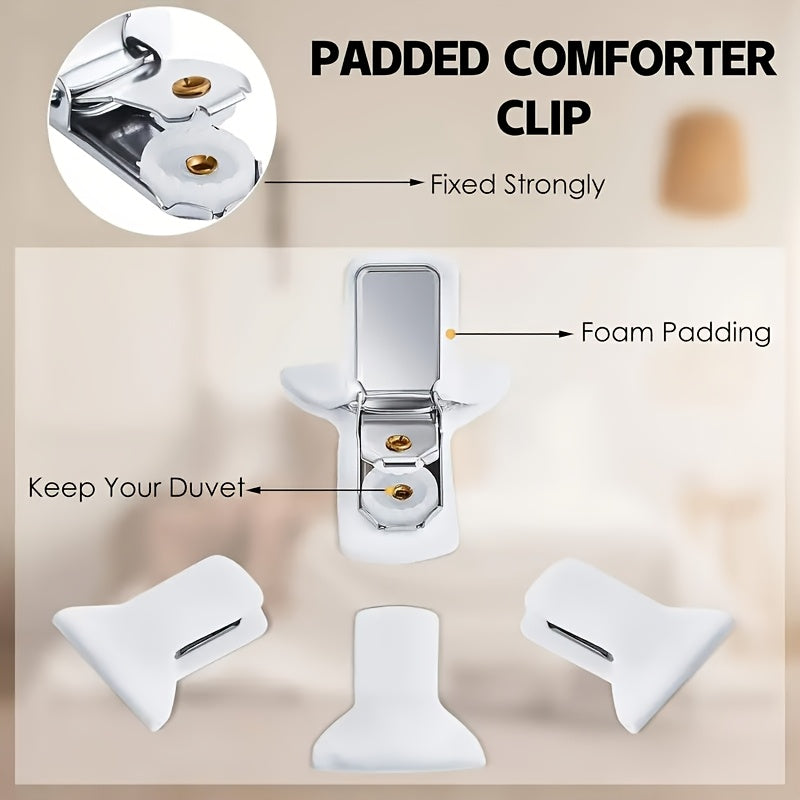 Set of 4 White Bedding Clips, Versatile Non-Slip Comforter Clips with Foam Padding for Hand Washing, Ideal for Securing Duvets in Home and Car