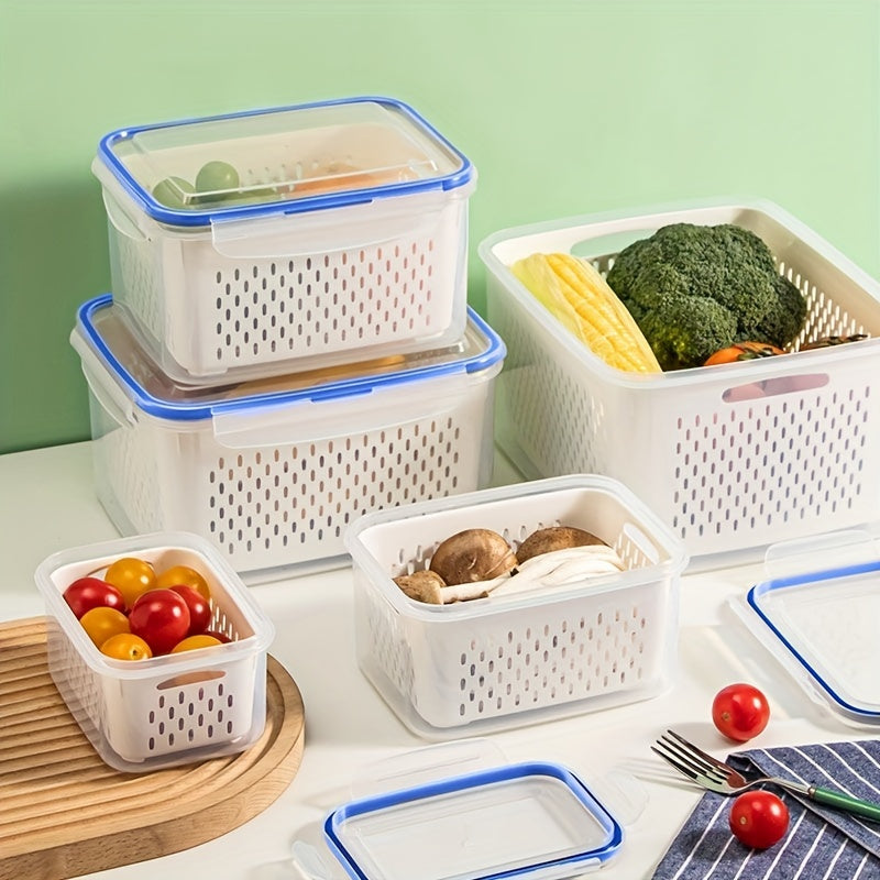 Set of 4 Storage Containers - Leak Proof & Reusable with Lids, Stackable Food Preservation Boxes for Meat, Fruit, and Vegetables. Ideal for Kitchen Organization & Accessories.