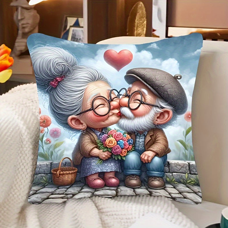 Chic couple-themed plush pillowcase 44.96cm x 44.96cm with zipper. Machine washable. Architectural collectible for home and bedroom decor (pillow not included).