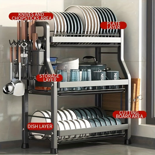 Сушилка для посуды с 1 ярусом, полка для хранения на столешнице с 2/3 ярусами, нержавеющая сушилка большой емкости, многофункциональный держатель для кухонной стойки и шкафа, органайзеры и аксессуары для хранения на кухне