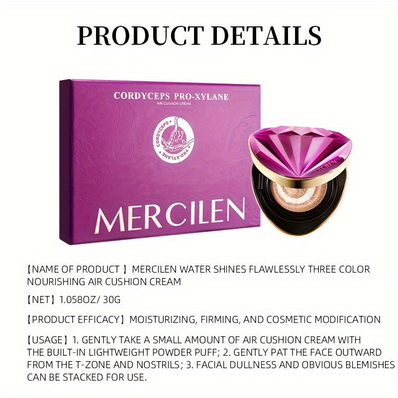 MERCILEN CC Cream Cushion with Plant-Based Squalane and Glycerin - Hydrating makeup for all skin types, natural finish, <1 Fl Oz Dual Pack (15g*2), broad coverage moisturizer.